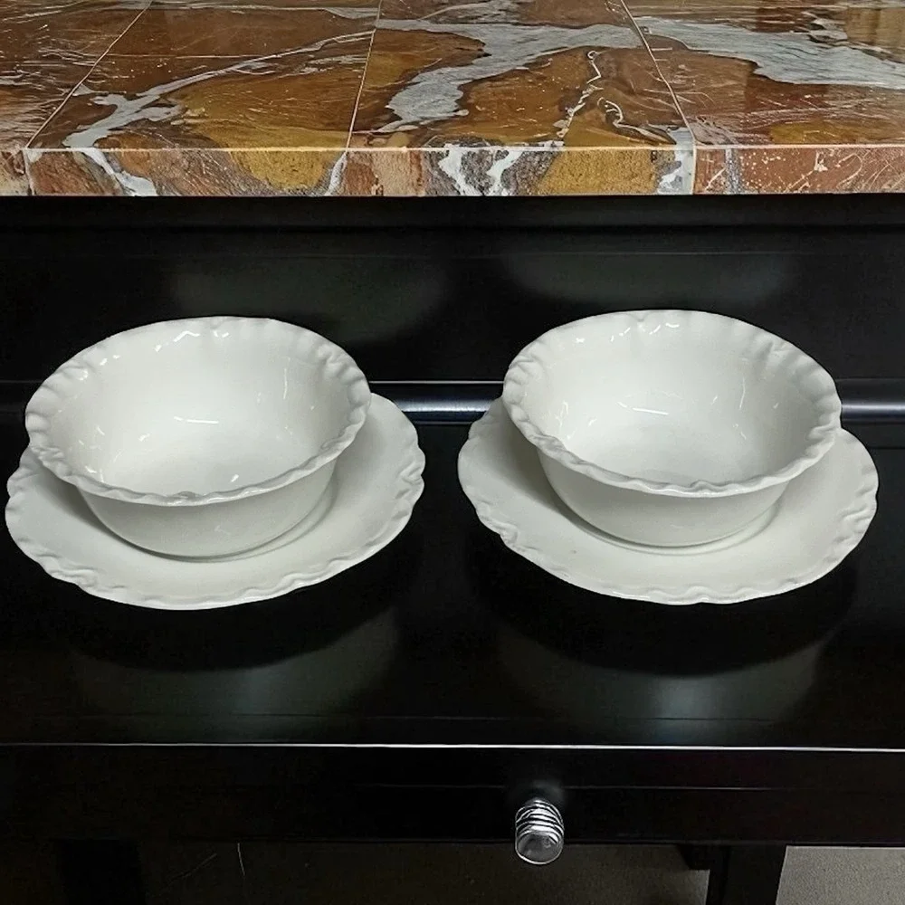 Haviland Limoges‎ Schleiger 1 Ranson Ramekin Bowl & Saucer SET OF 2 White France